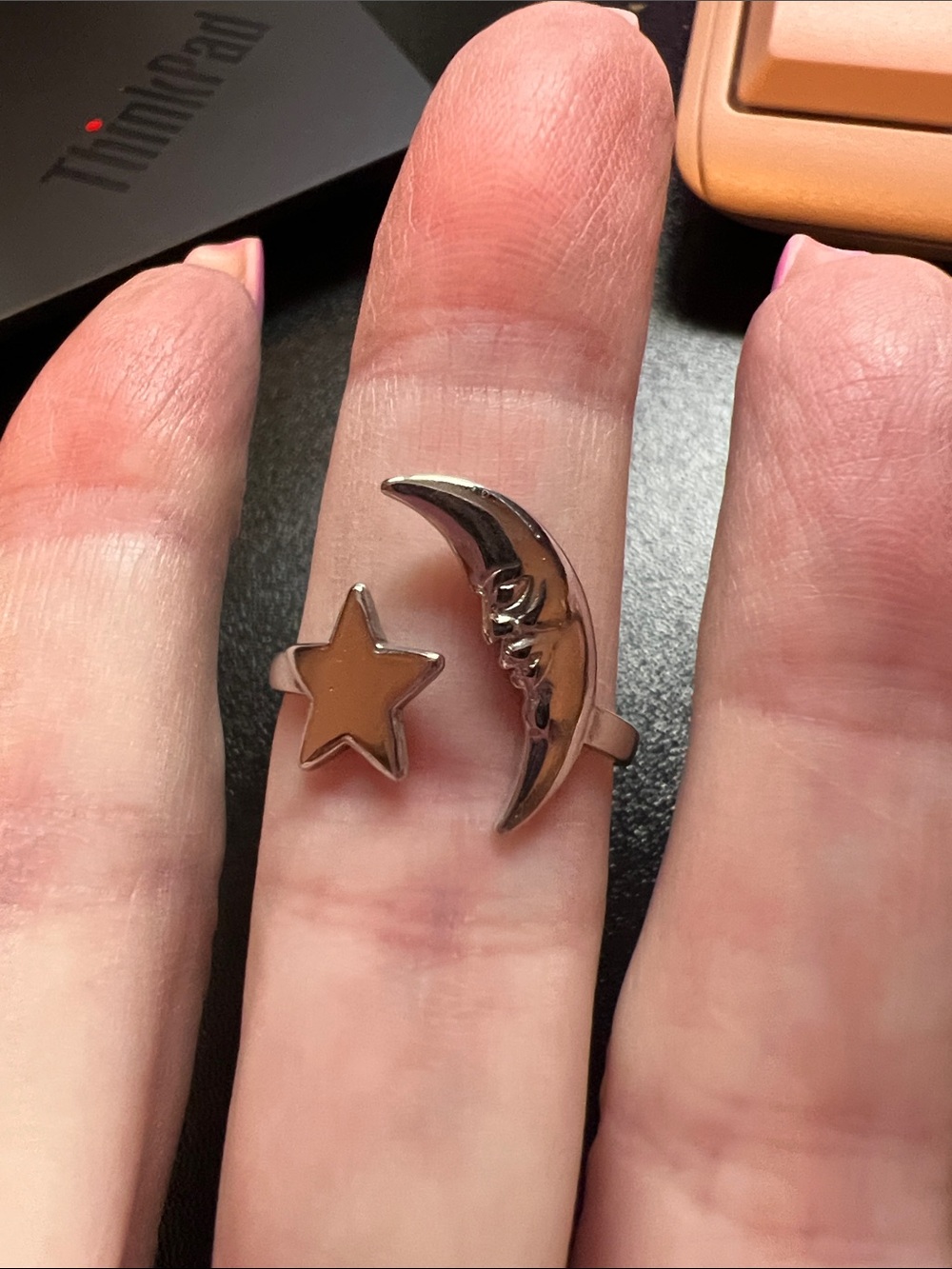 Moon & Star Open Band Ring - Silver